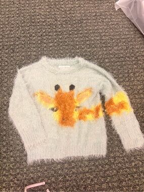 Zara Girls Fuzzy Fox Sweater Mint Green Size 4 (104 cm)